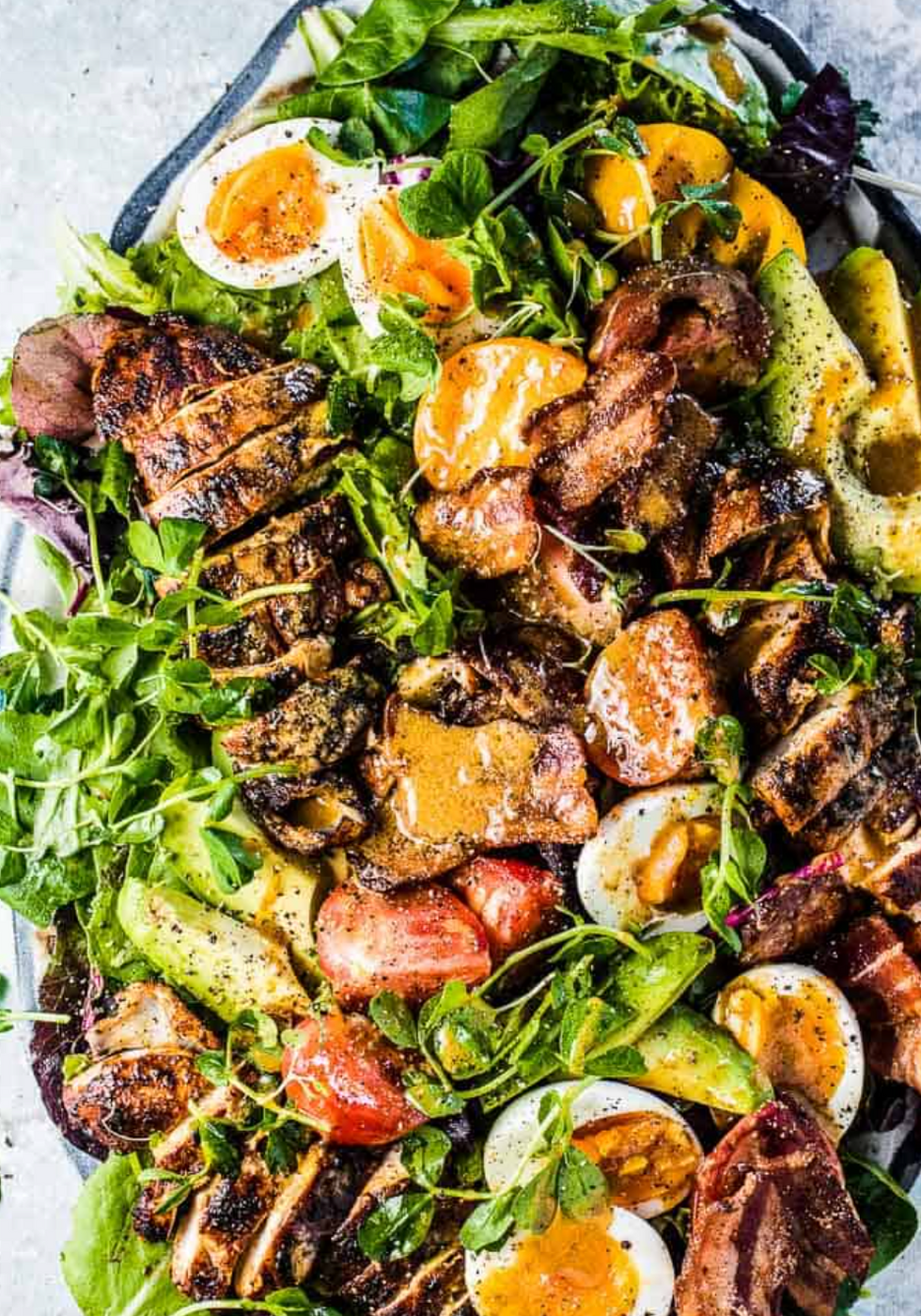Grilled Chicken Cobb Salad with Warm Bacon Vinaigrette