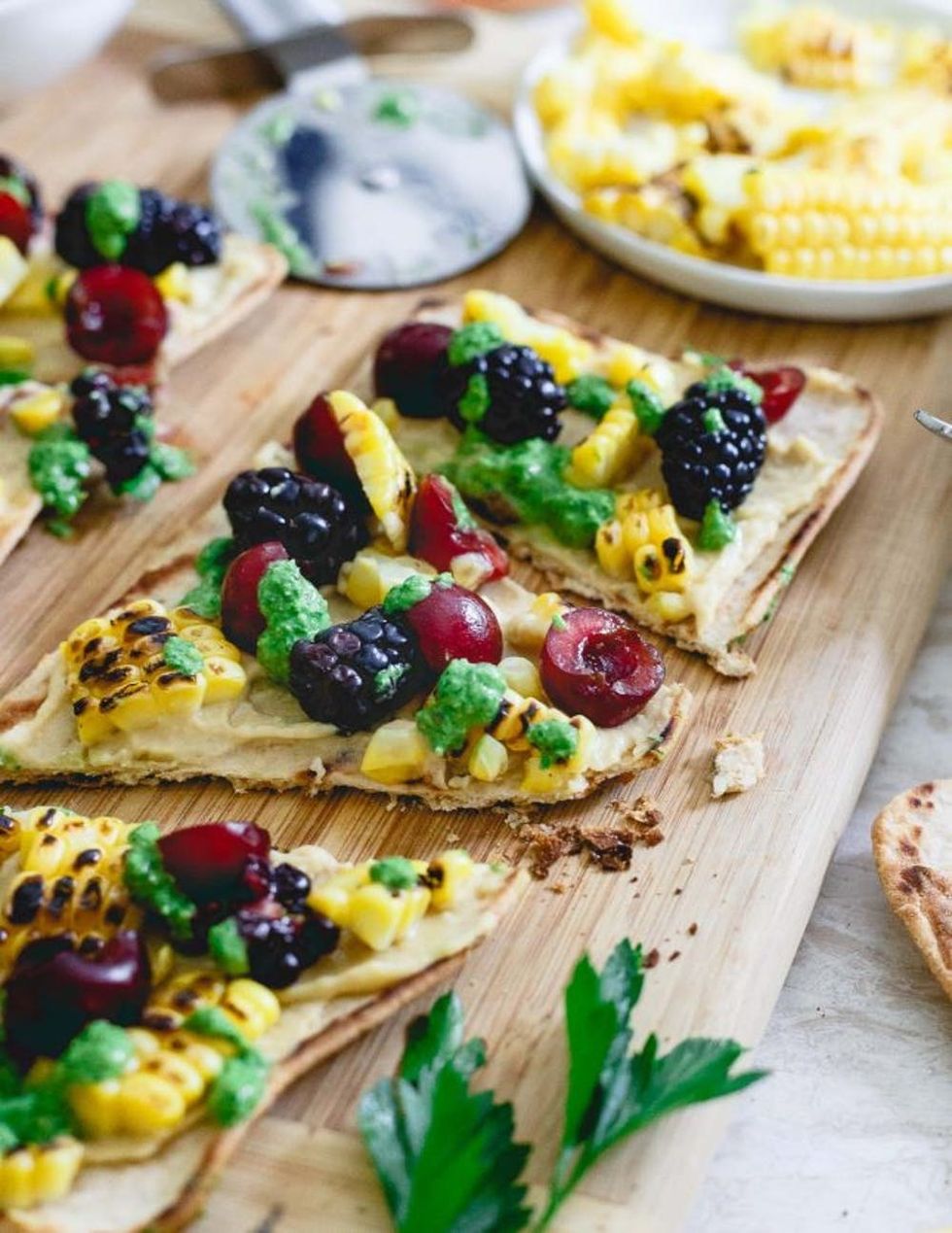 Grilled Corn and Berry Hummus Flatbread