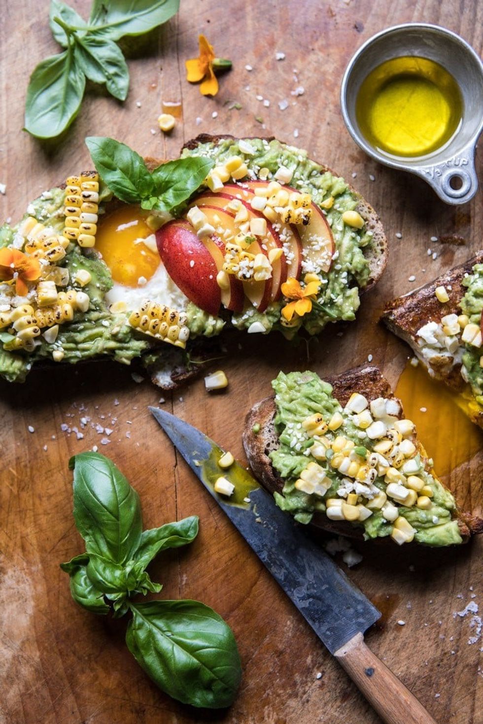 Grilled Corn, Feta, + Egg in a Hole Avocado Toast