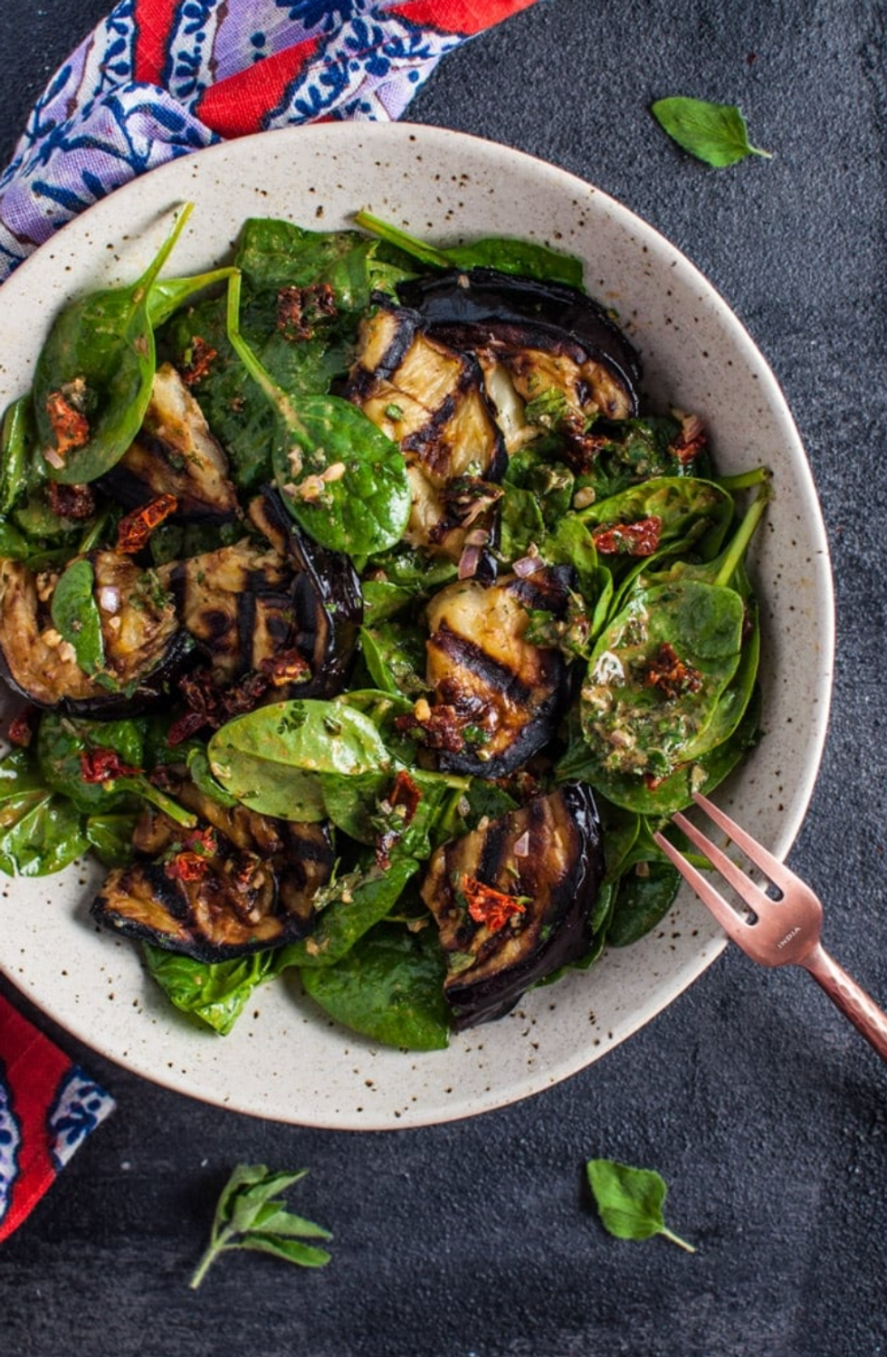 Grilled Eggplant and Spinach Salad