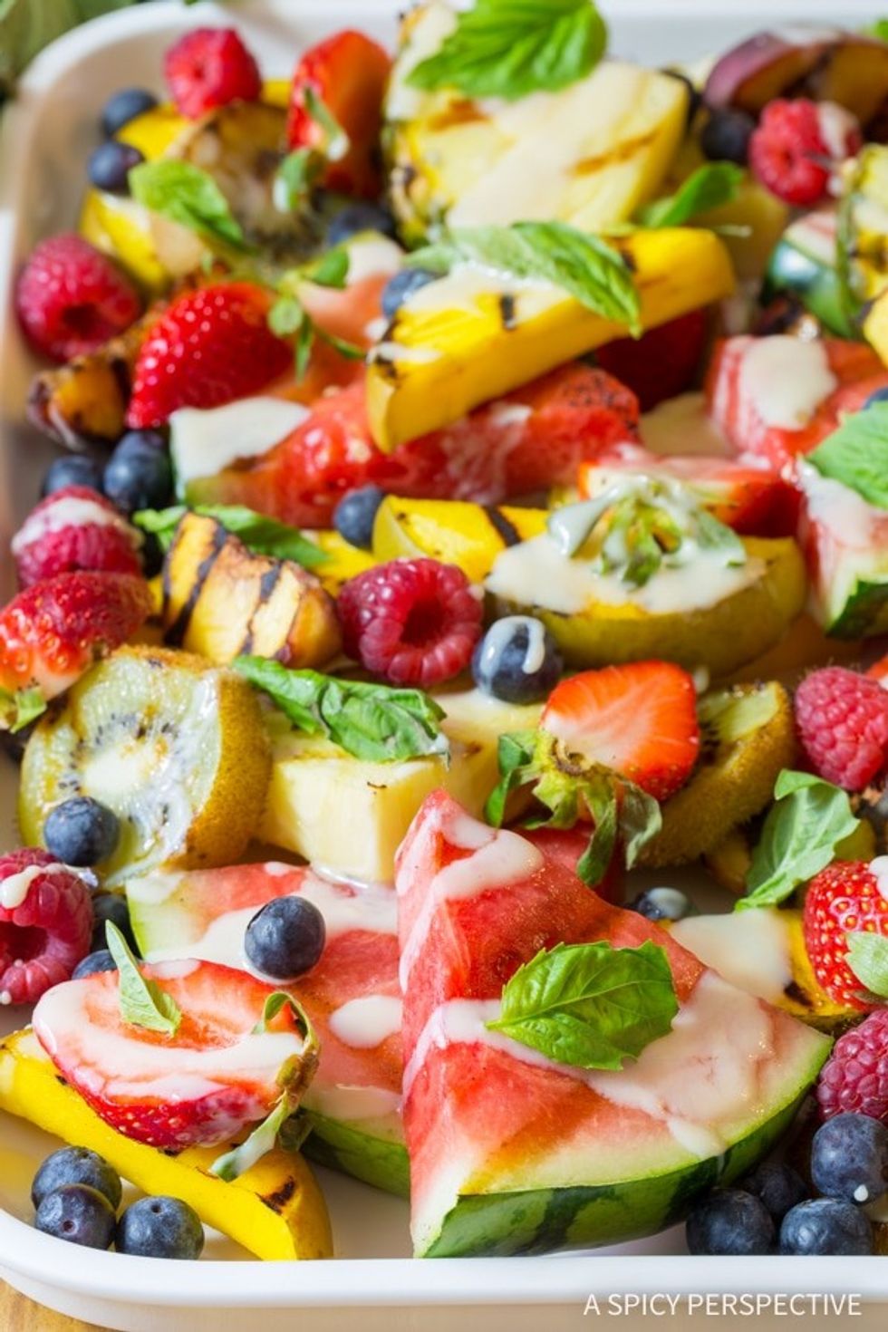 Grilled Fruit Salad with Creamy Lime Dressing