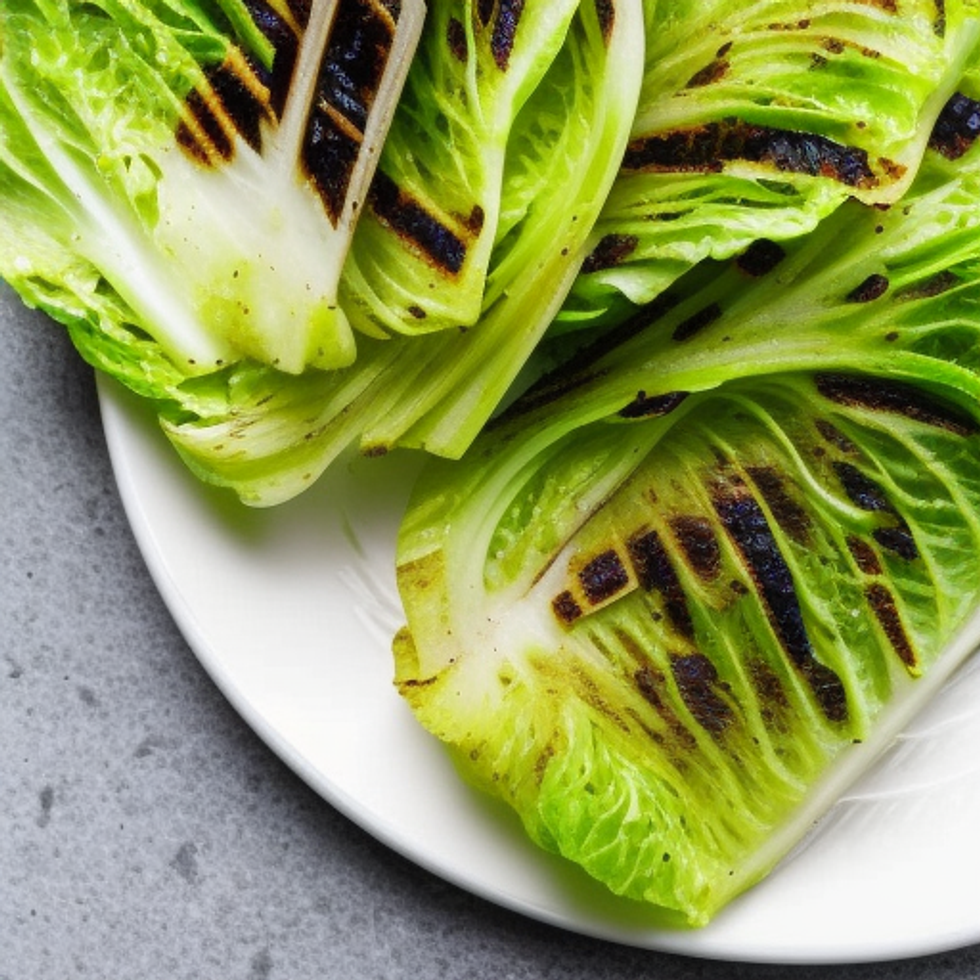 grilled lettuce on a white plate