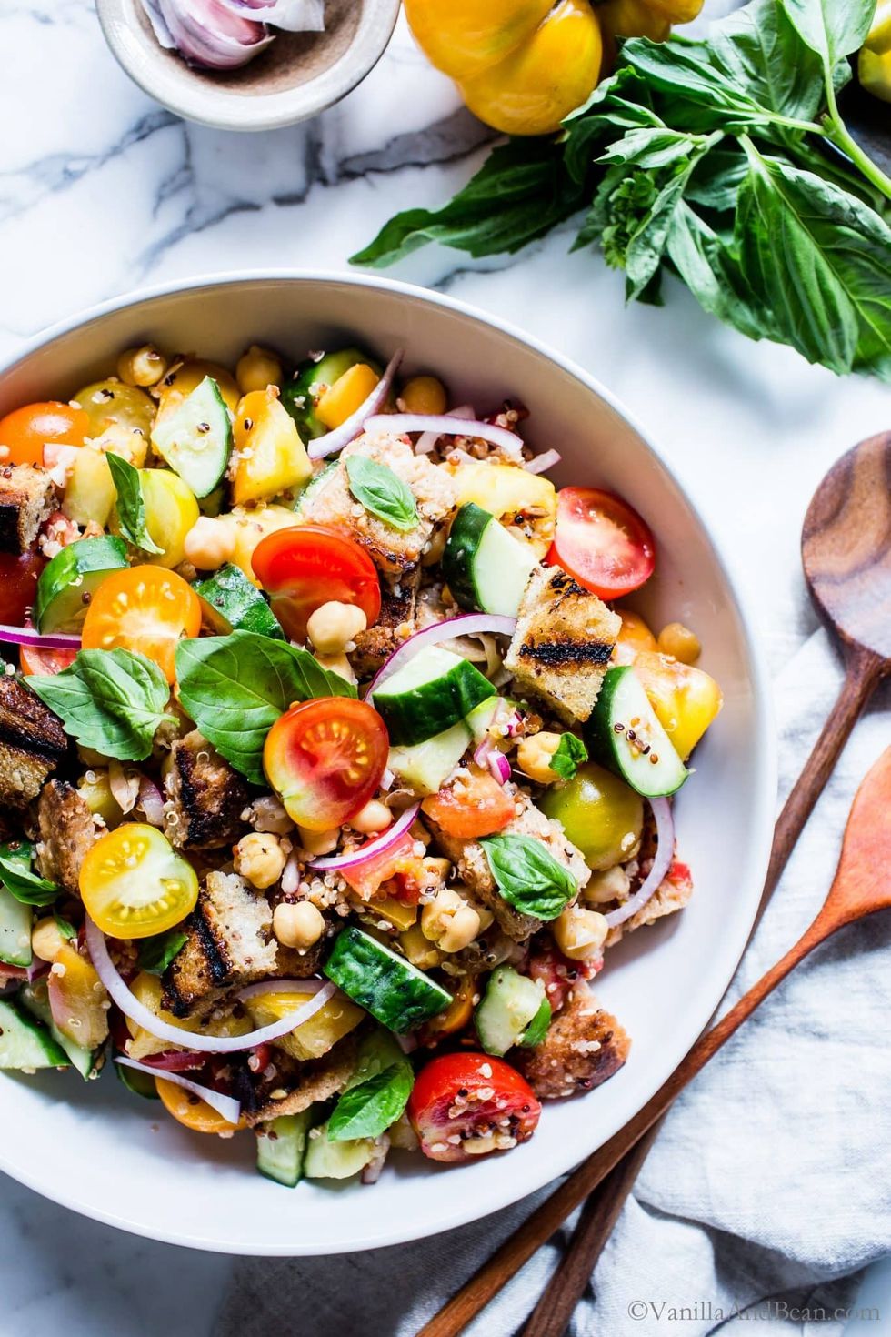 Grilled Panzanella Salad with Chickpeas + Quinoa