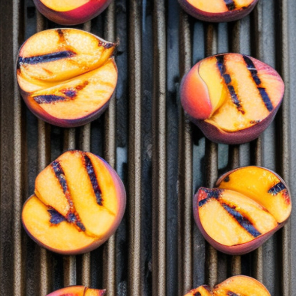 grilled peaches atop a backyard grill