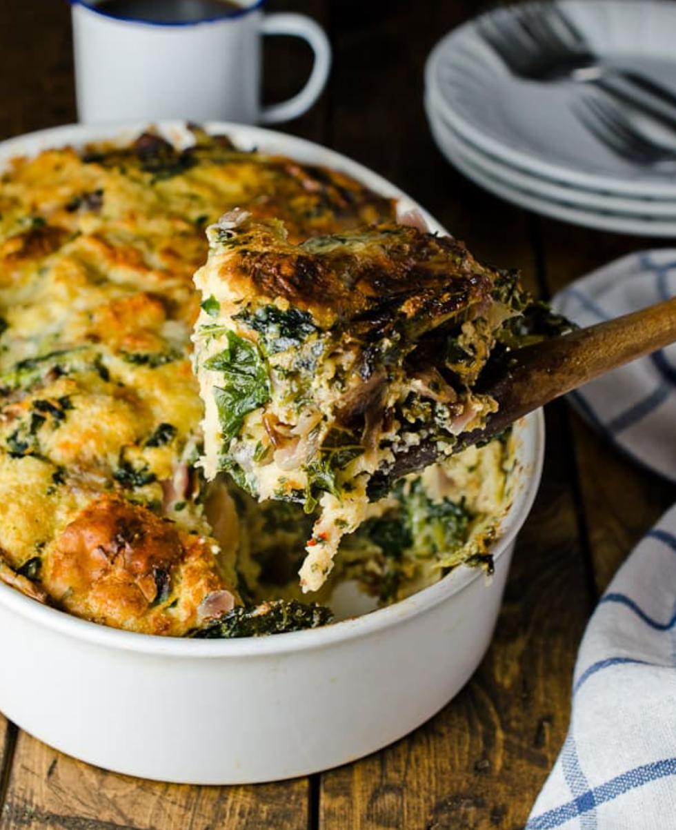 Gruyere White Cheddar and Kale Strata