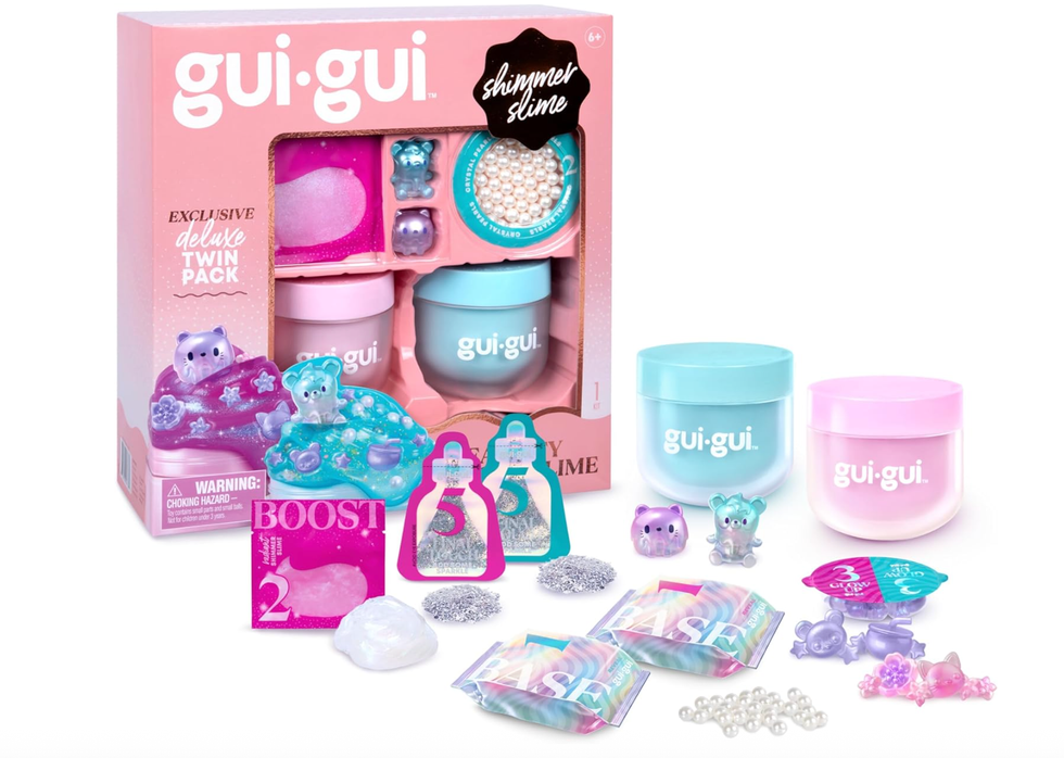 Gui-gui shimmer slime kit with containers, charms, and accessories.