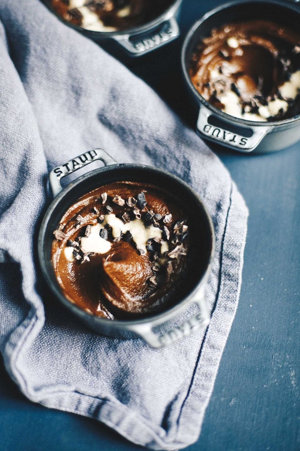 Guilt-free for your sweet tooth, you will love the chocolate sweet potato tahini mousse from More with Less cookbook.