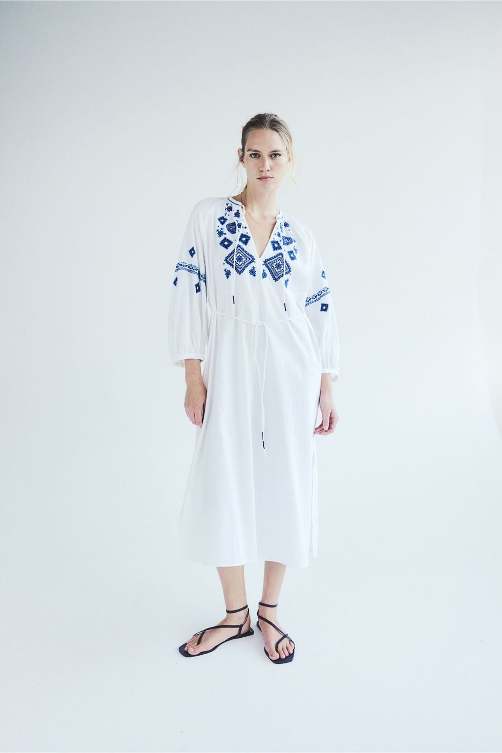 H&M Embroidered Midi Dress