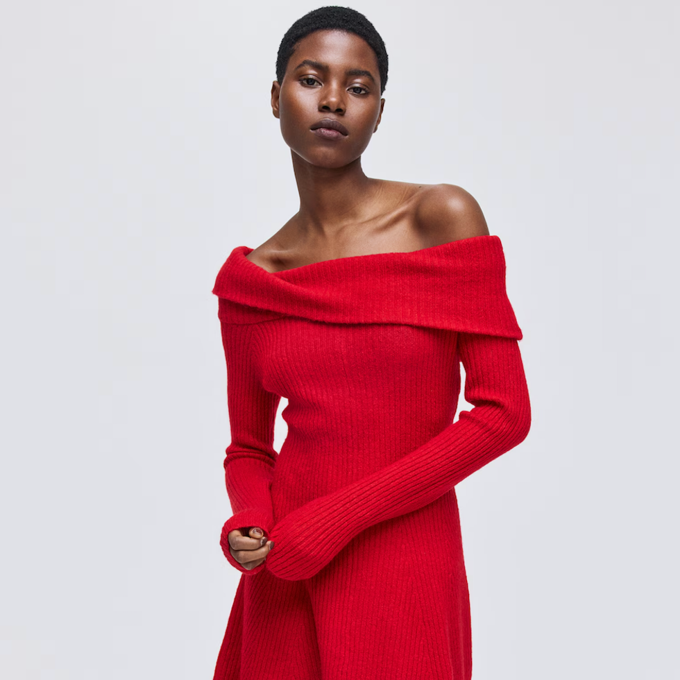 H&M Rib-Knit Off The Shoulder Dress