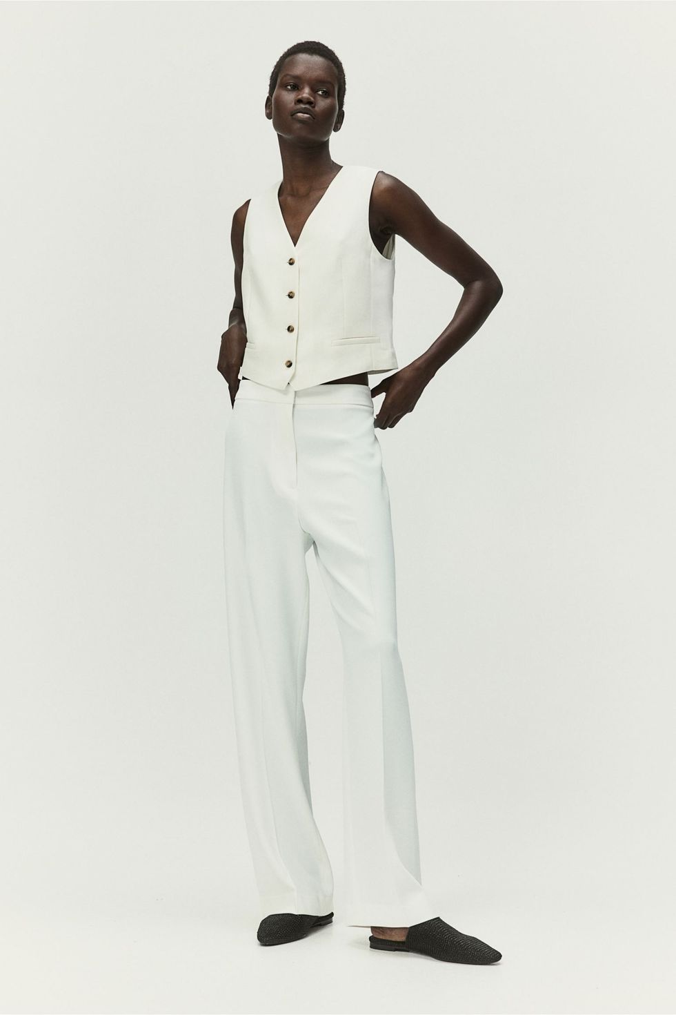 H&M Wide Leg White Pants