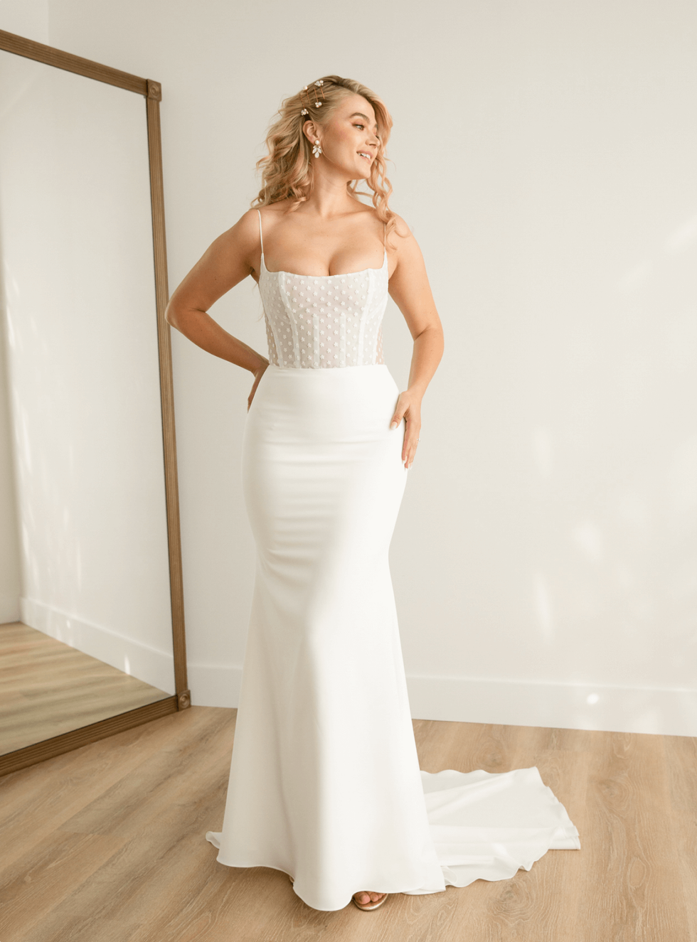 hair accessories and simple wedding dresses