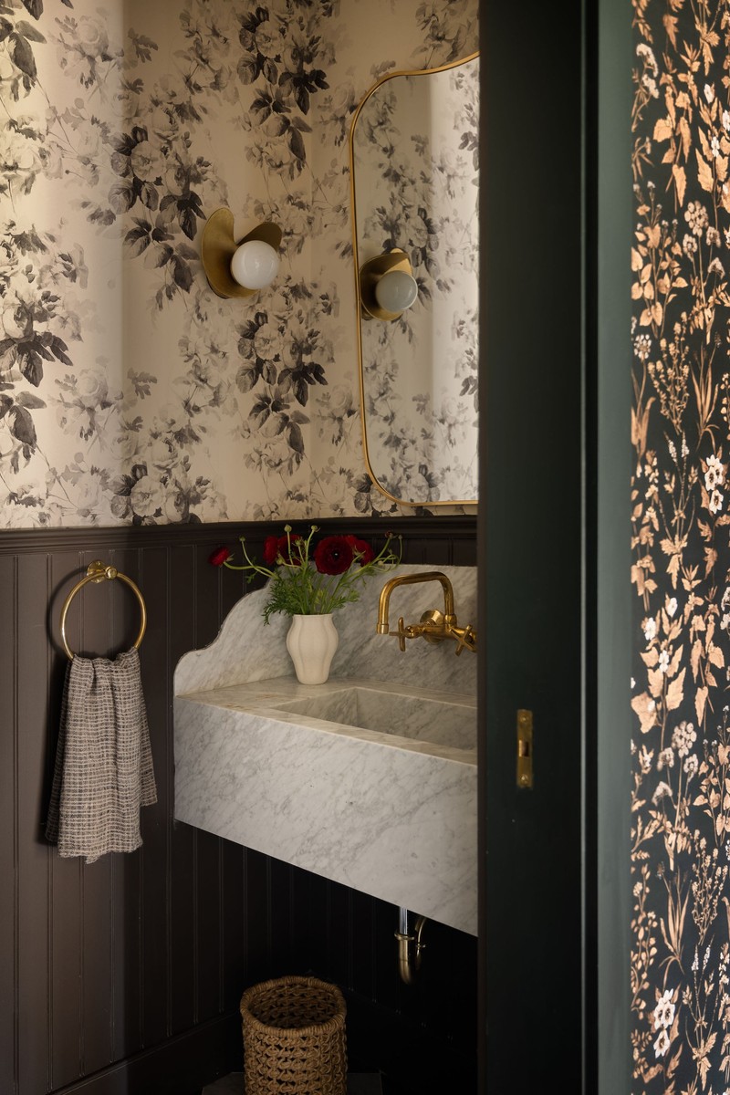 Elegant Half Bathrooms Half And Half Red Bathroom With White Marble