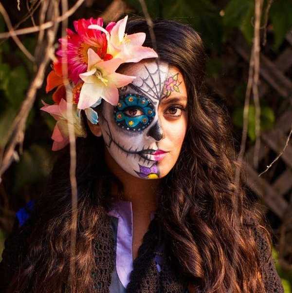 Half Sugar Skull Halloween makeup look