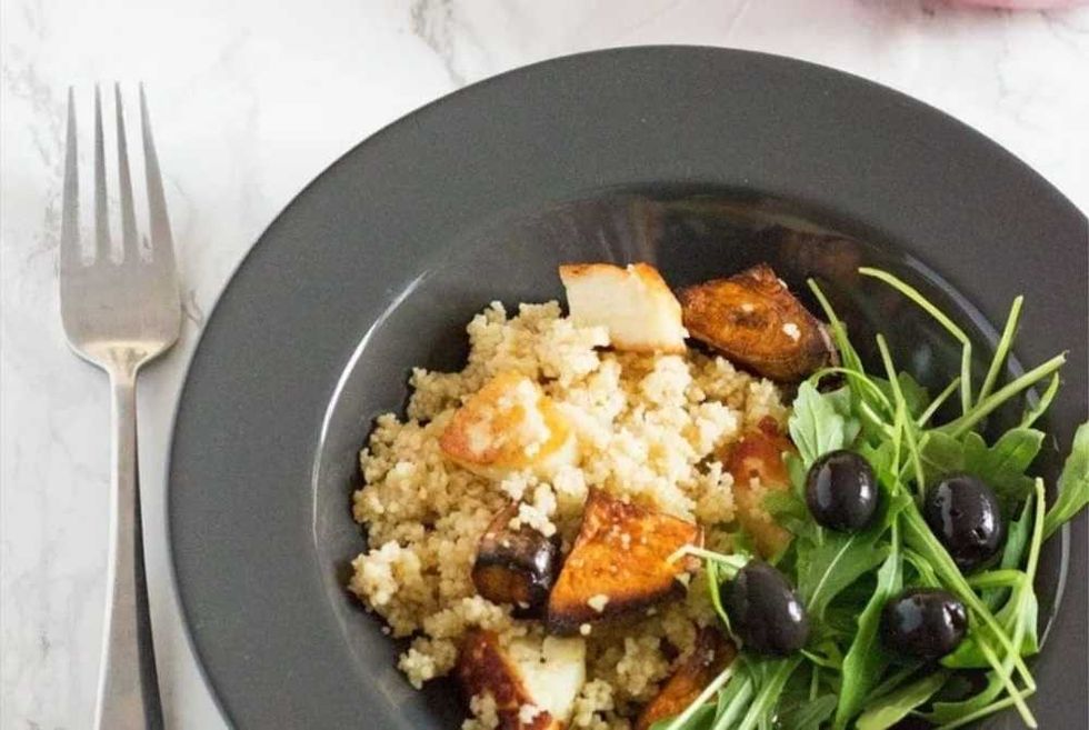 Halloumi, Sweet Potato, and Bulgur Wheat Salad