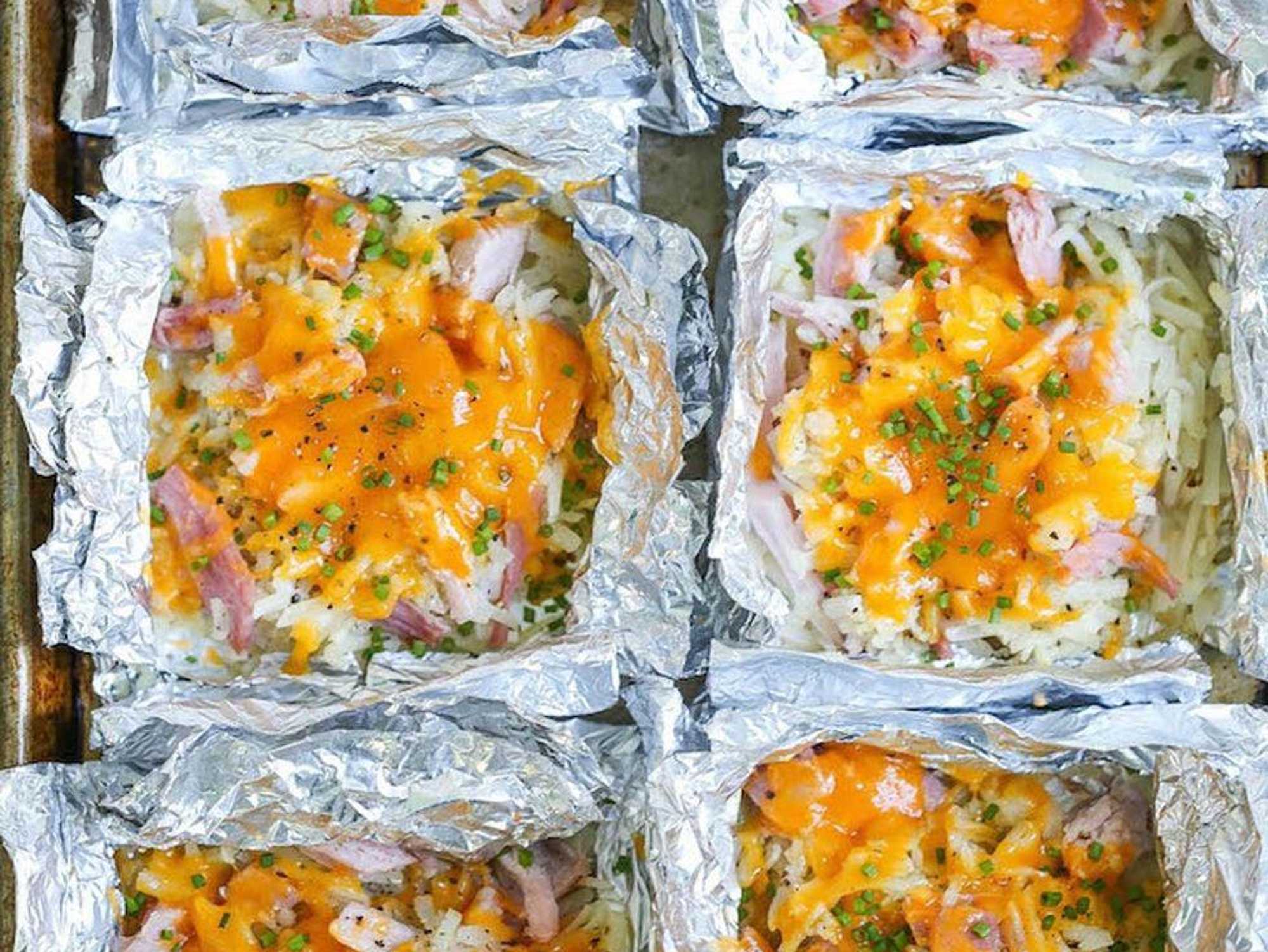 Ham and Cheese Hash-Brown Foil Packets Make Ahead Camping Breakfast