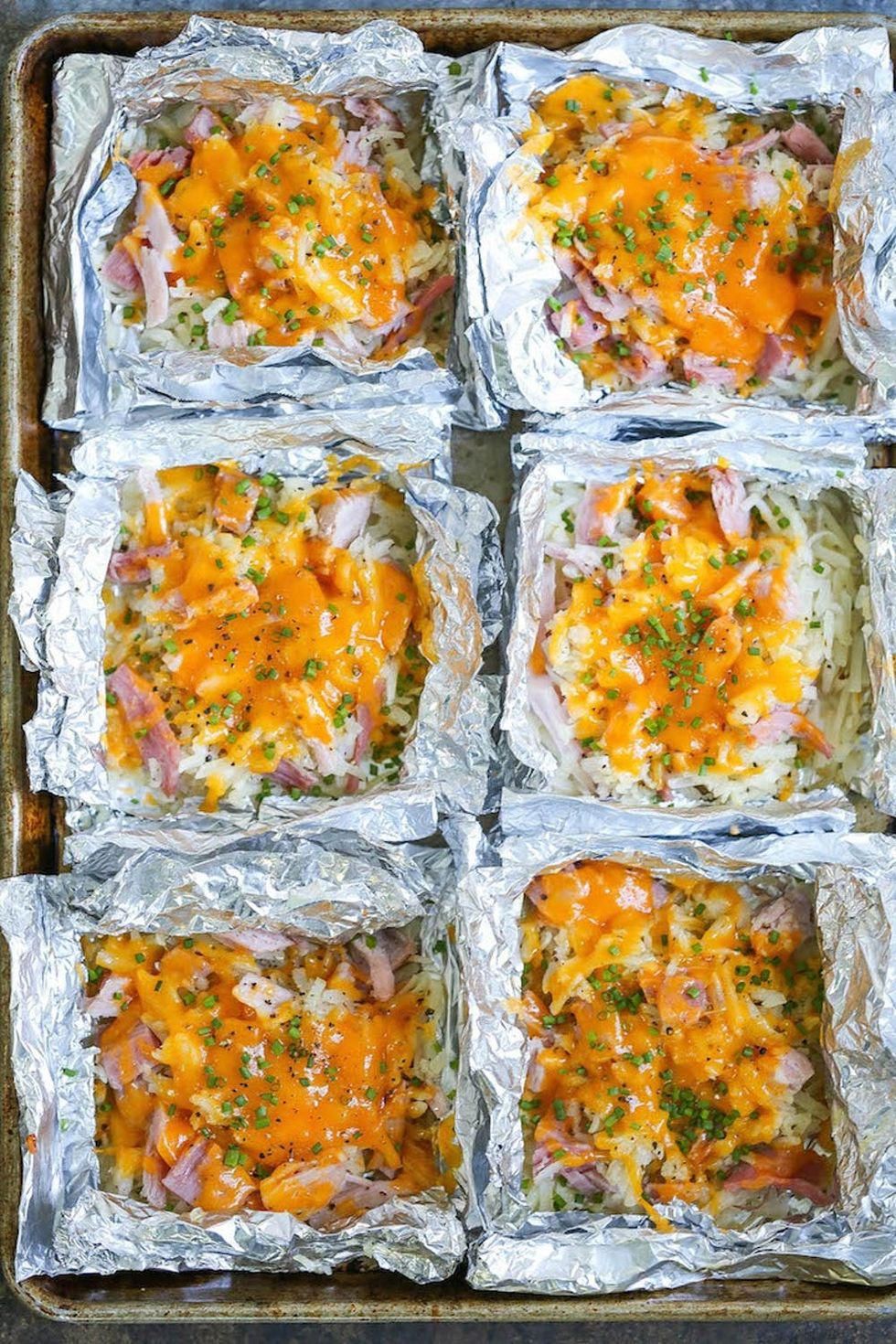 Ham and Cheese Hash-Brown Foil Packets Make Ahead Camping Breakfast