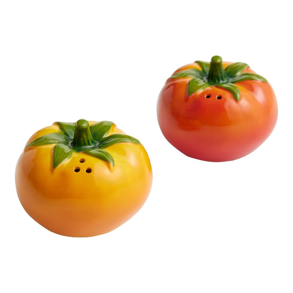 Hand Painted Ceramic Tomato Figural Salt & Pepper Shaker Set