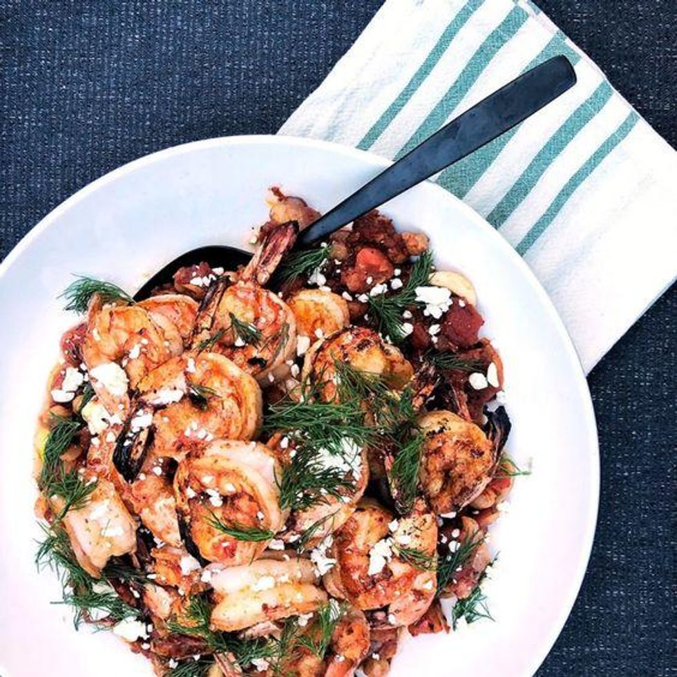 Harissa Shrimp Recipe With Chickpea-Dill Tomato Sauce