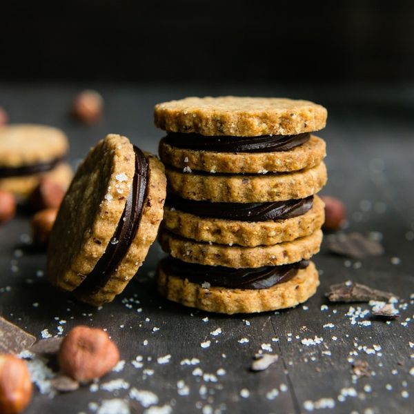 Hazelnut Shortbread with Salted Ganache Sandwich Cookies