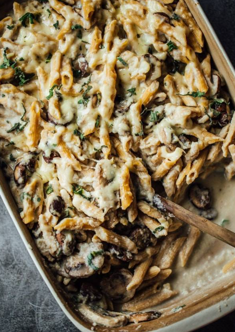 Healthy Mushroom Cauliflower Alfredo Pasta Bake