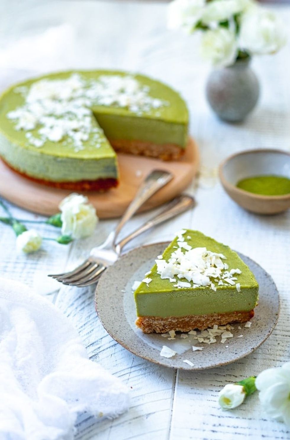 Healthy Vegan Matcha Cheesecake