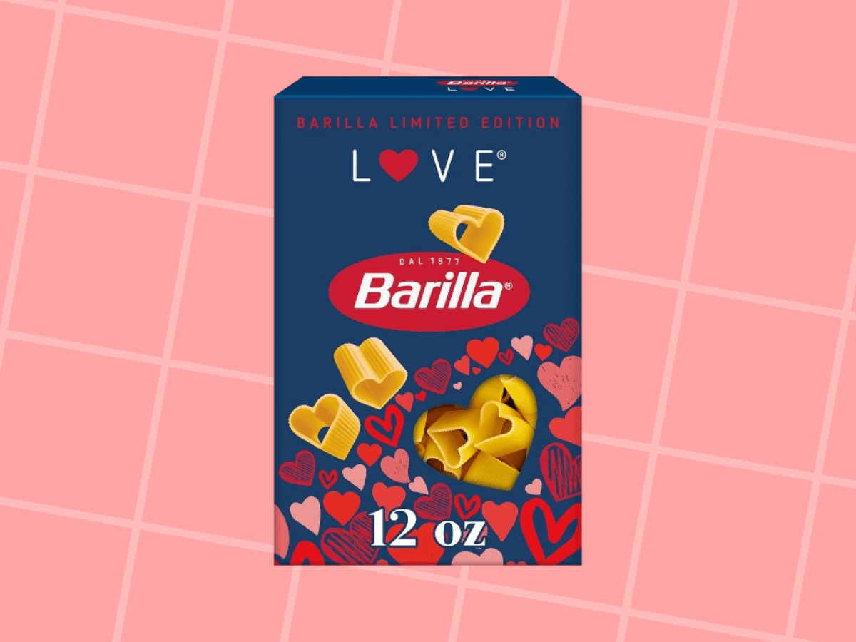 Heart-shaped groceries for 2026 include Barilla's Love pasta, Costco's viral heart macarons, and Trader Joe's heart-shaped ravioli.