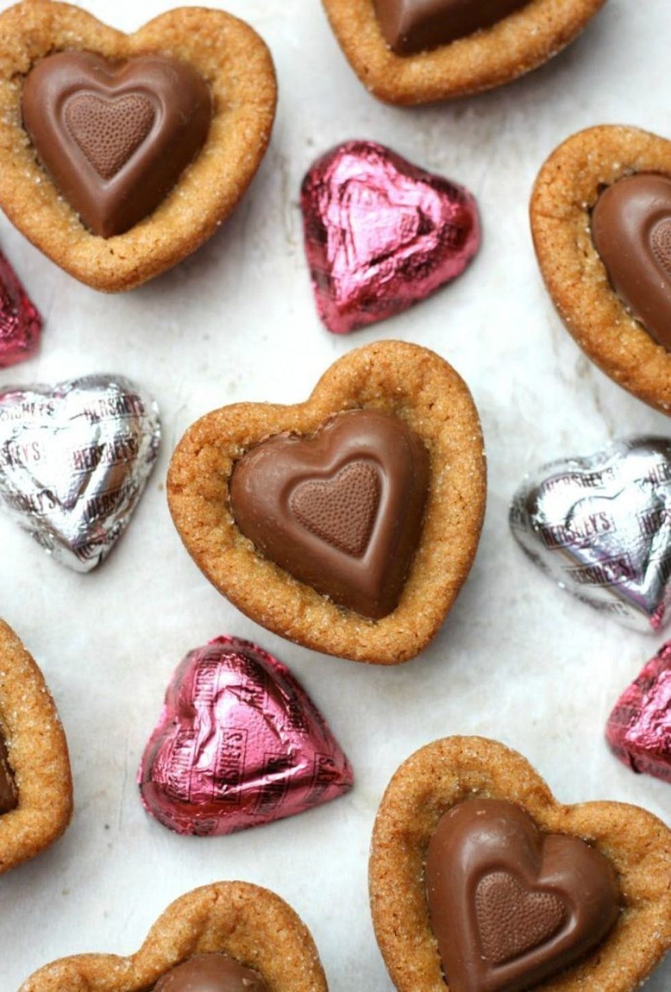Heart-Shaped Peanut Butter Blossom Cookies