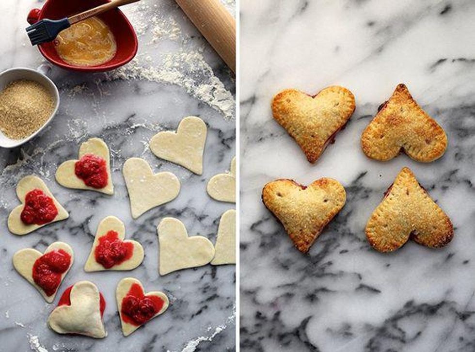heart shaped pies with lemon and raspberry filling