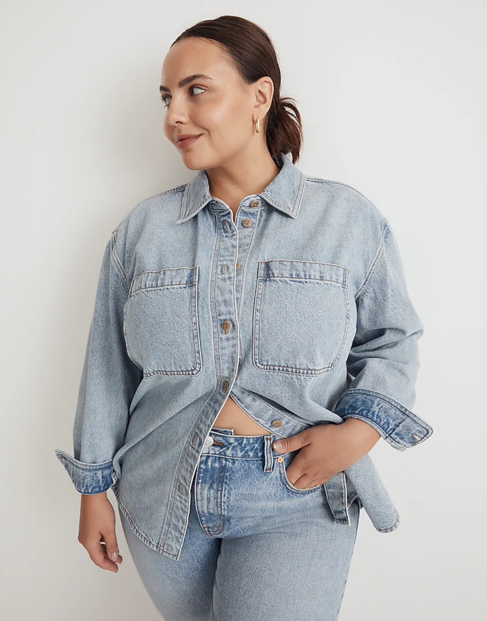 Heavyweight Denim Oversized Button-Up Shirt in Derussey Wash