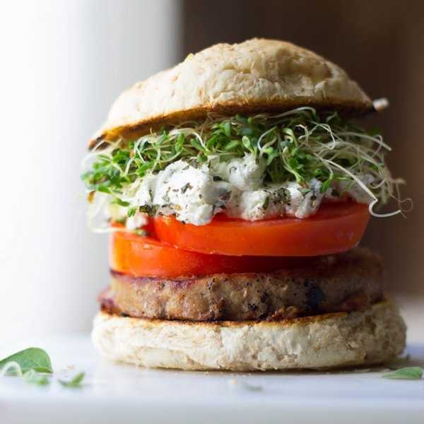 Herbed Goat Cheese and Heirloom Tomato Burgers