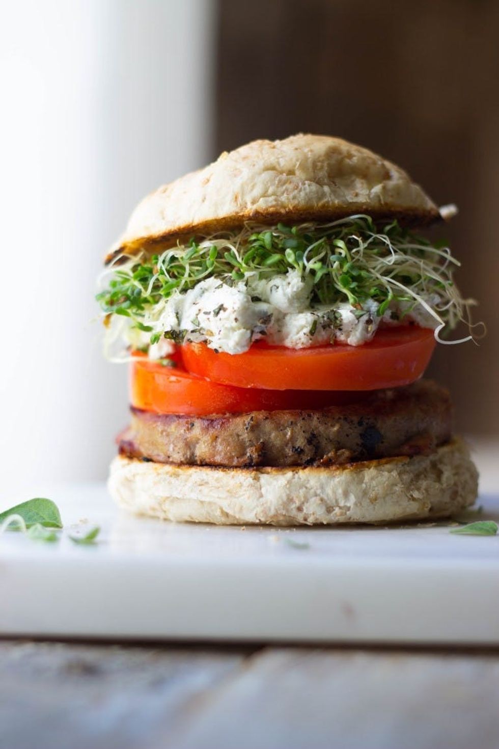 Herbed Goat Cheese and Heirloom Tomato Burgers