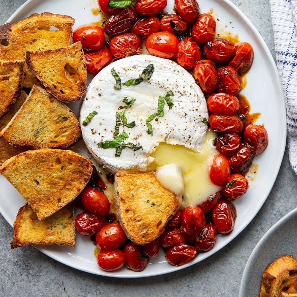 Herby Baked Brie With Cherry Tomatoes easy appetizers
