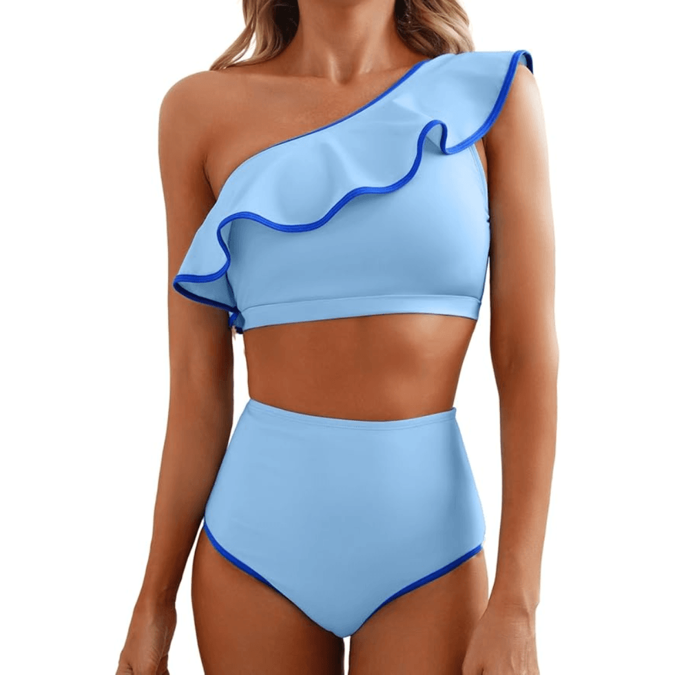 Herseas Women's One Shoulder Ruffle Bikini Set