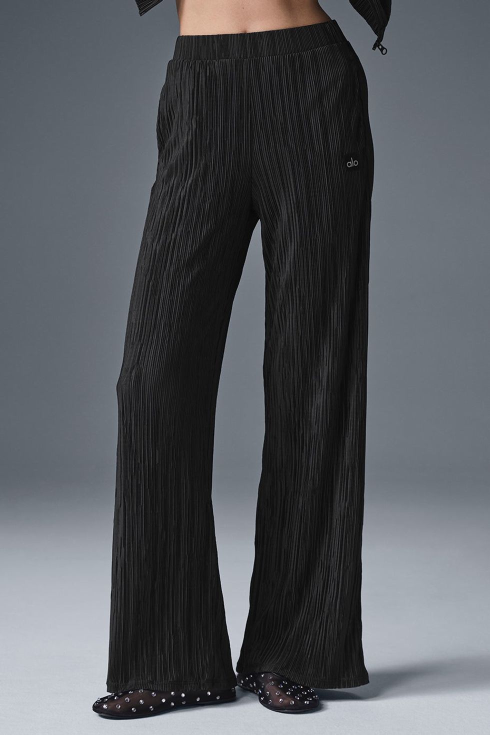 High-Waist Micro Plisse Straight Leg Pant