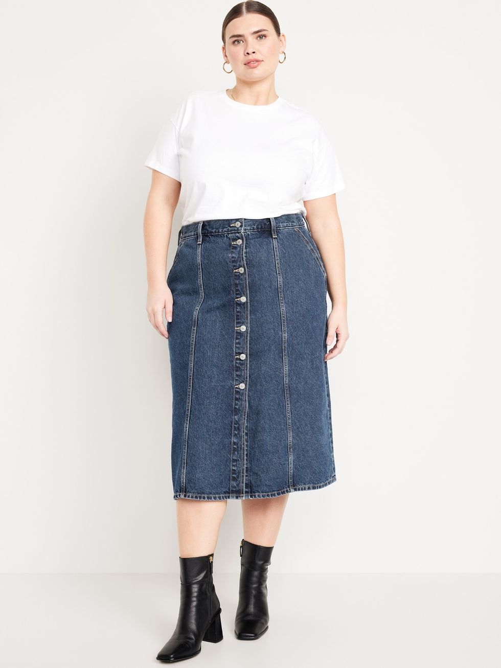 High-Waisted Jean Midi Skirt