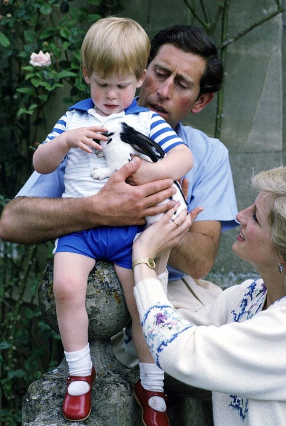 HIGHGROVE, UNITED KINGDOM - JULY 14: The Family Pet Rabbit Is Held By Prince Harry With His Parents Princess Diana And Prince Charles At Home At Highgrove House. (Photo by Tim Graham/Getty Images)