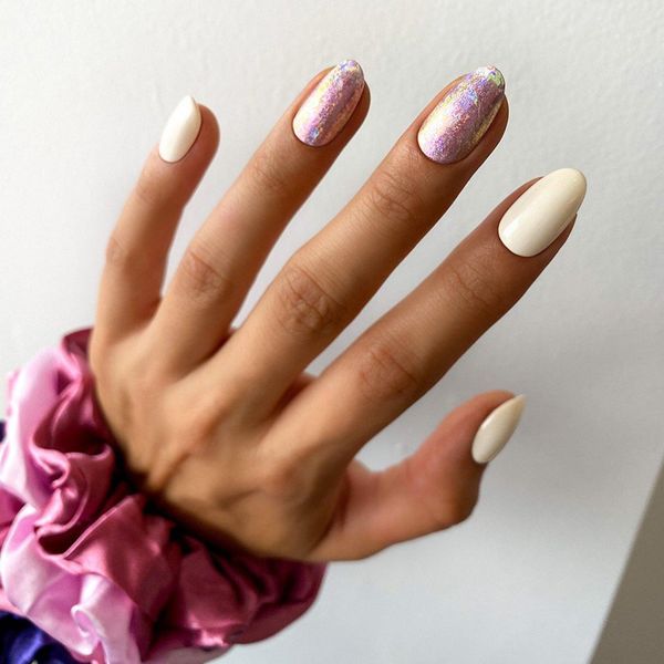 holigraphic manicure sugar plum fairy winter nails