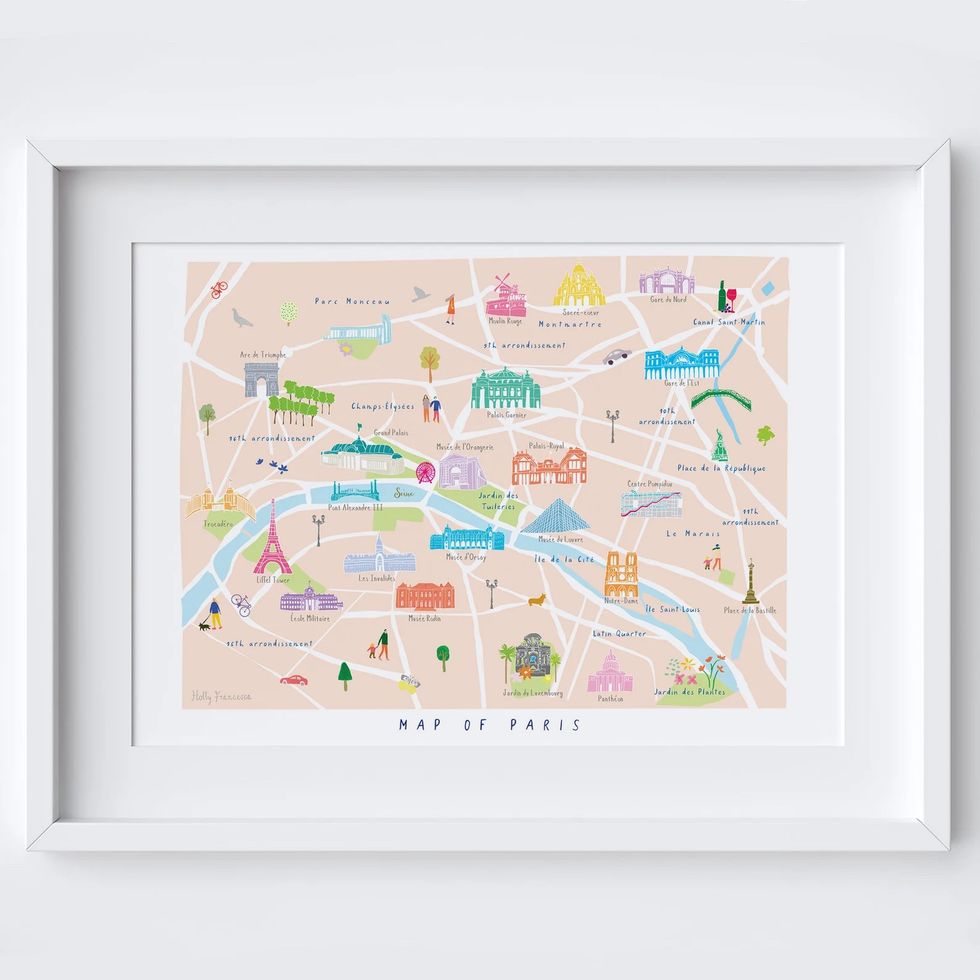 hollyfrancesca Personalised Map Of Paris Illustrated Art Print