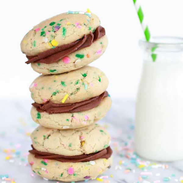 Homemade Funfetti Sandwich Cookies with Chocolate Ganache Frosting