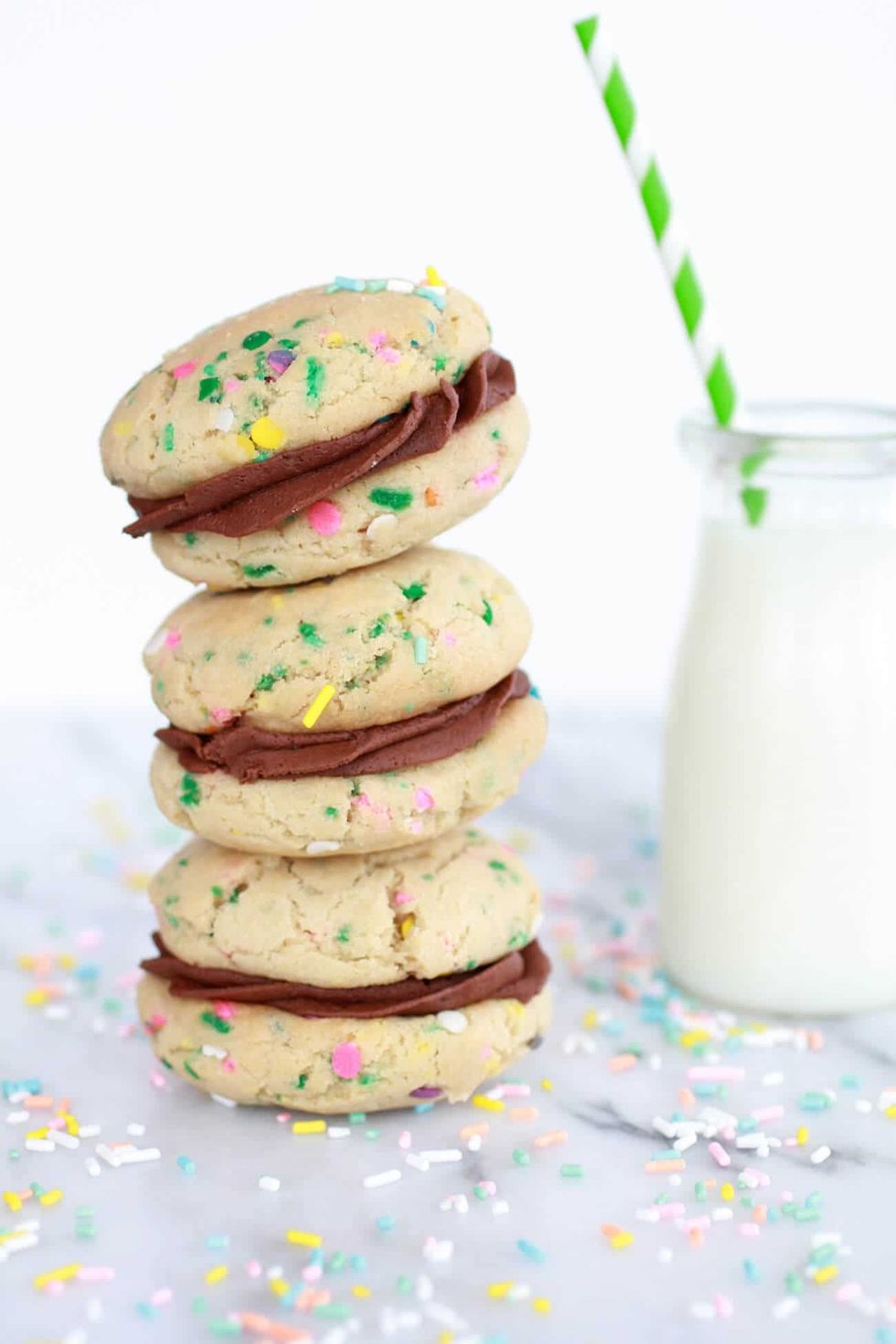 Homemade Funfetti Sandwich Cookies with Chocolate Ganache Frosting