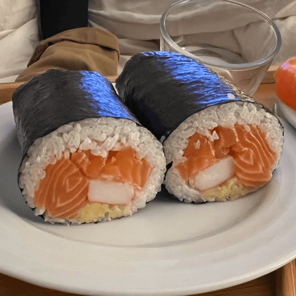 Homemade sushi burrito using Costco salmon made by a shopper on Reddit.