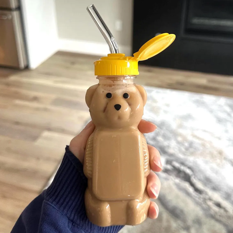 Honey Bear Cup Gift Box With Reusable Glass Straw & Custom Card