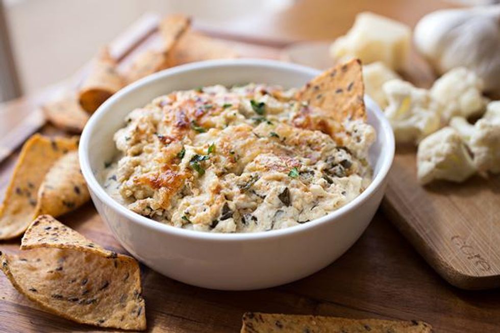 Hot and Cheesy Roasted Cauliflower-Spinach Dip