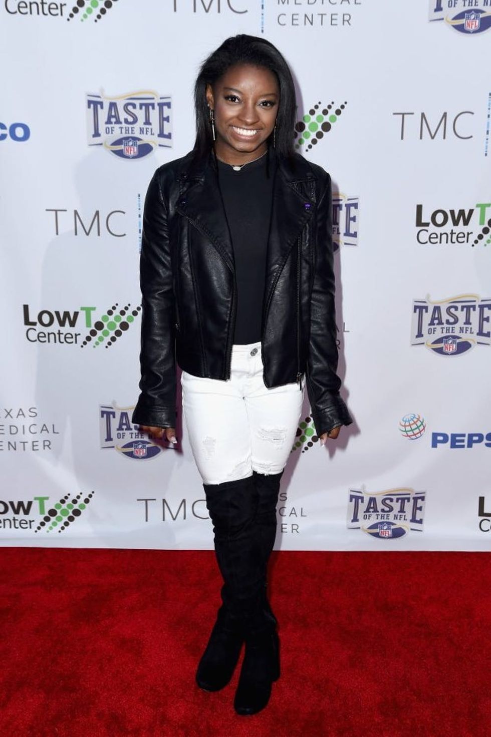 HOUSTON, TX - FEBRUARY 04: Olympic gymnast Simone Biles attends the Taste Of The NFL 'Party With A Purpose' at Houston University on February 4, 2017 in Houston. at University of Houston on February 4, 2017 in Houston, Texas. (Photo by Nicholas Hunt/Getty Images for Taste Of The NFL)