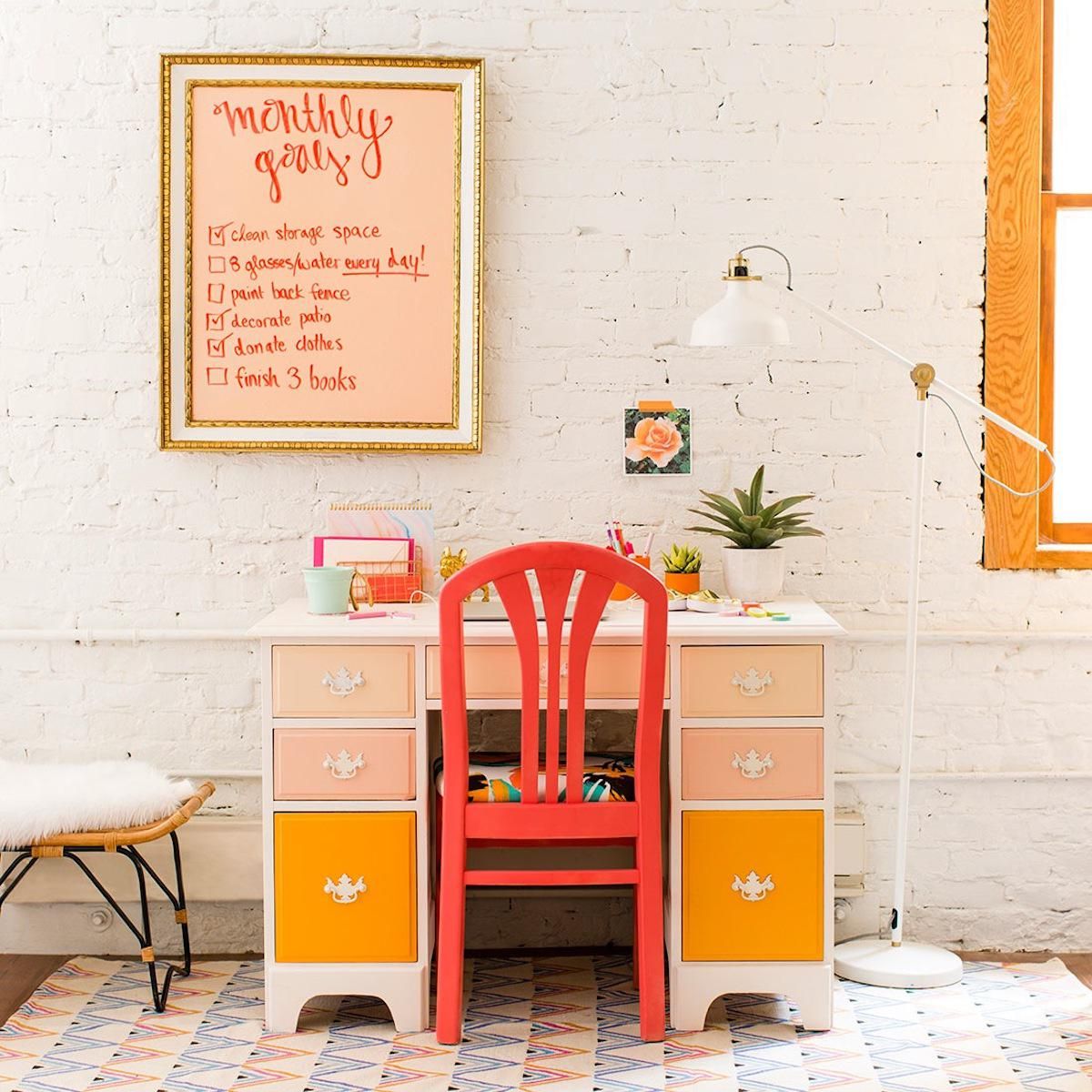 how to refurbish furniture orange and pink desk