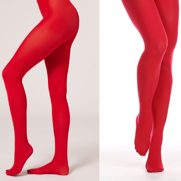 Image of: Red latex leggings underneath red dress
