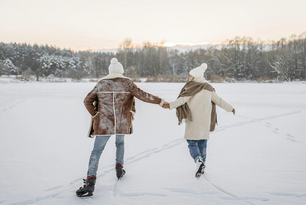 ice skating on a pond