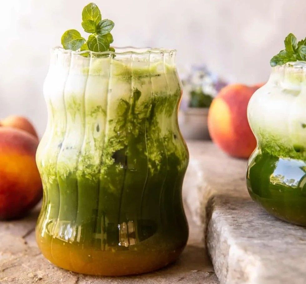 Iced Peach Lemonade Matcha Latte
