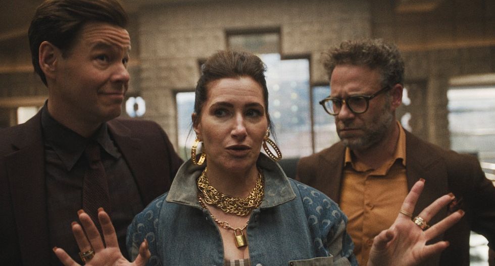 Ike Barinholtz, Kathryn Hahn, and Seth Rogen in The Studio