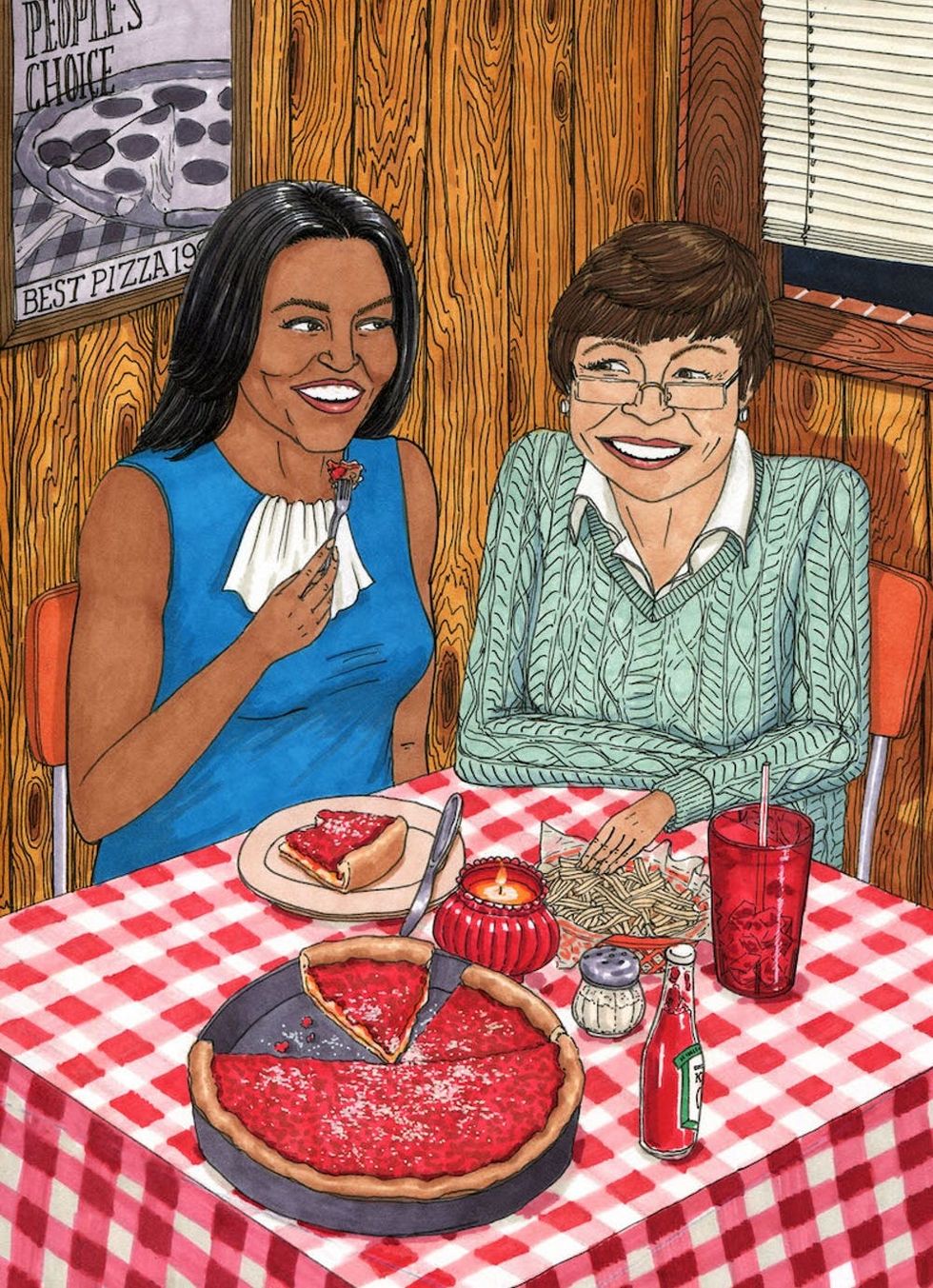 Illustration of Michelle Obama and Valerie Jarrett from Bosom Buddies